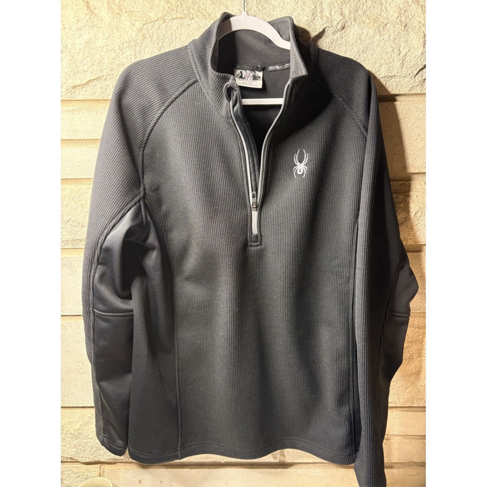 Spyder Mens XL Black Waffle Knit Quarter Zip Fleece Pullover Activewear‎ 1299048